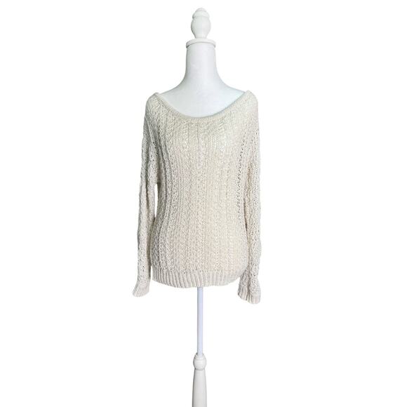 American Eagle M Ivory Open Knit Sweater Slouchy Boho Coastal Cowgirl Indie Y2K - Picture 1 of 7
